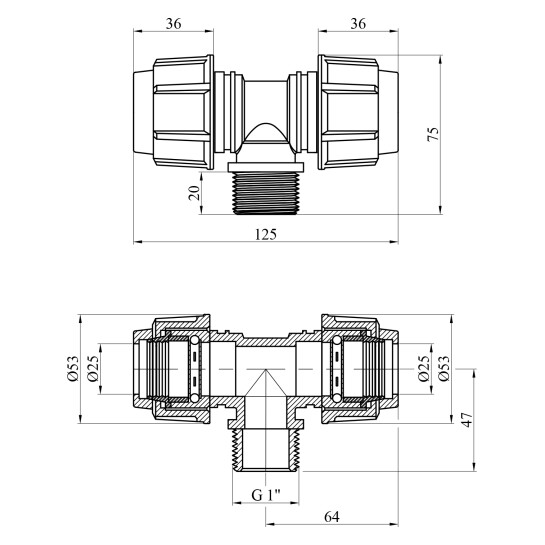 Додаткове фото - Трійник ПЕ SPT 25х1"х25 РЗ