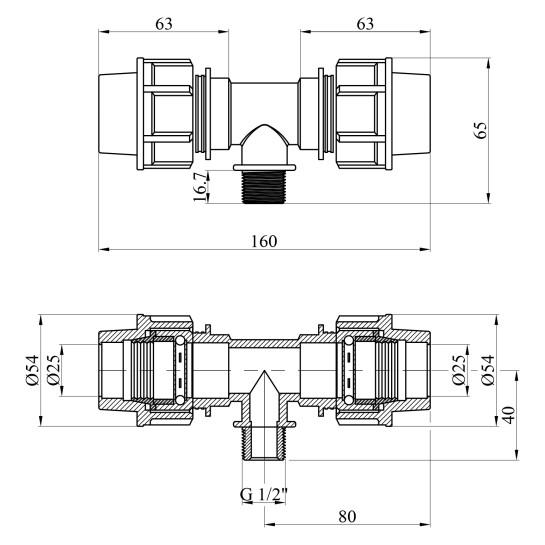 Додаткове фото - Трійник ПЕ STR 25х1/2"х25 РЗ