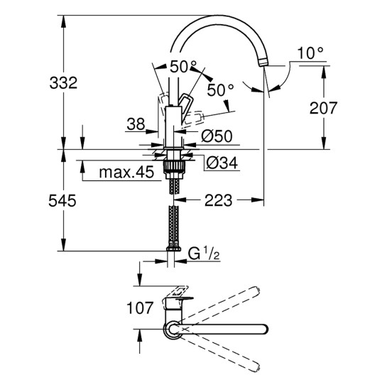 Додаткове фото - Змішувач для кухн Grohe BauLoop  31232001