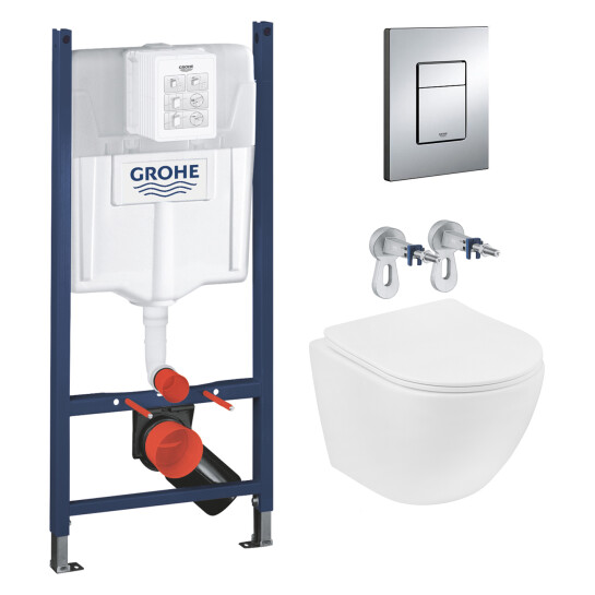 Інсталяції Комплект 4 в 1: Інсталяція GROHE Solido  3 в 1 3884966Q + Унітаз безобідковий Kroner Harz WHI523632 RIMLESS з сидінням Slim Duroplast / Soft-close / Quick relase KH523632WHIR (3884966KH523632)
