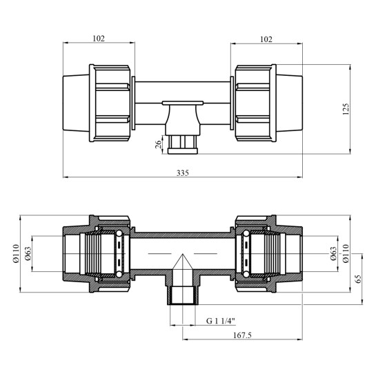 Додаткове фото - Трійник ПЕ SantehPlast 63х1 1/4"х63 РВ