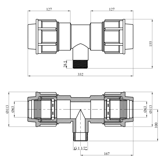 Додаткове фото - Трійник ПЕ STR 63х1 1/2"х63 РЗ