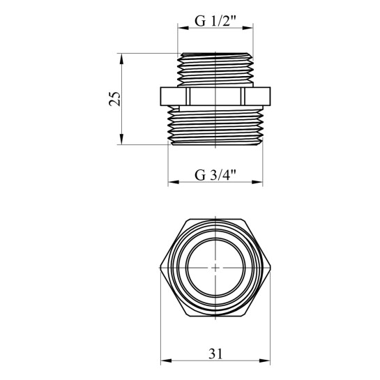 Додаткове фото - Ніпель перехідний STA 3/4"х1/2" ЗЗ латунний