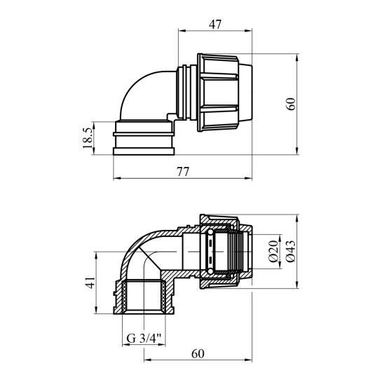 Додаткове фото - Коліно ПЕ SPT 20x3/4" РВ