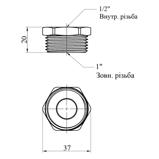Додаткове фото - Футорка посилена LexLine 1"х1/2" ЗВ латунна УК0704-В