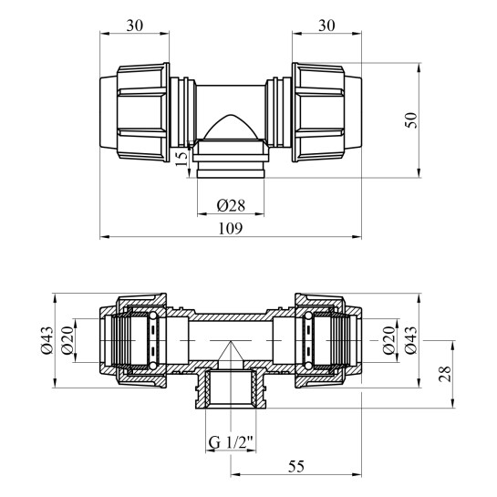Додаткове фото - Трійник ПЕ SPT 20х1/2"х20 РВ