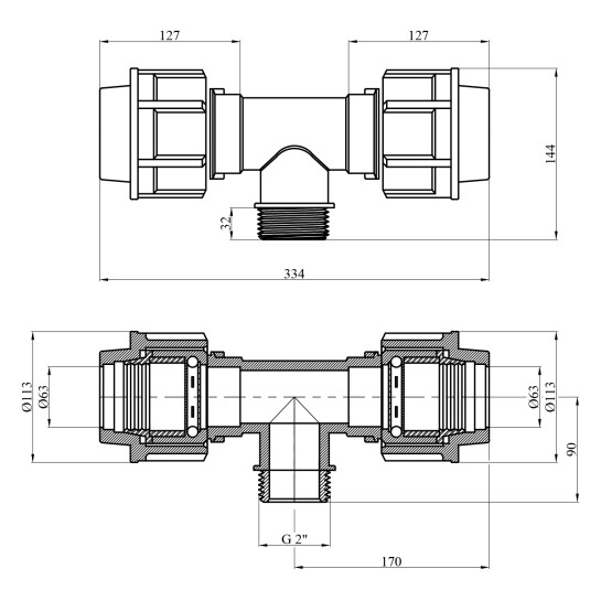 Додаткове фото - Трійник ПЕ STR 63х2"х63 РЗ
