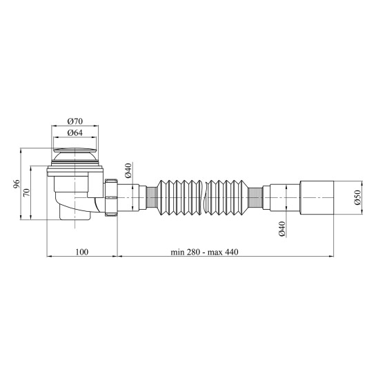 Додаткове фото - Сифон для душового піддона Kroner KRP - ST08 1 1/2"x60, D-64 з системою Сlick-Сlac, з гнучкою трубкою 40/50 мм