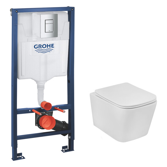 Інсталяції Комплект 4 в 1: Інсталяція Grohe Rapid SL 3 в 1 38772001 + Унітаз безободковий Kroner Eifel WHI483429 TORNADO з сидінням Slim Duroplast / Soft-close / Quick relase KE483429WHIT (38772001KE483429)