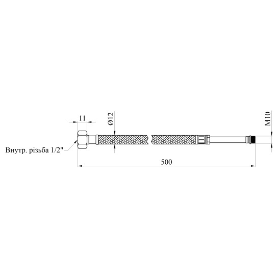 Додаткове фото - Гнучка підводка для підключення змішувача Kroner KRP 1/2"хМ10 ВЗ 50 см в обплетенні з нержавіючої сталі (пара)