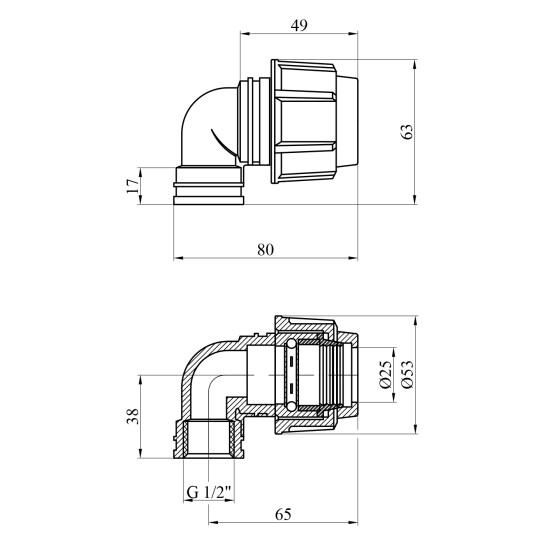 Додаткове фото - Коліно ПЕ SPT 25x1/2" РВ