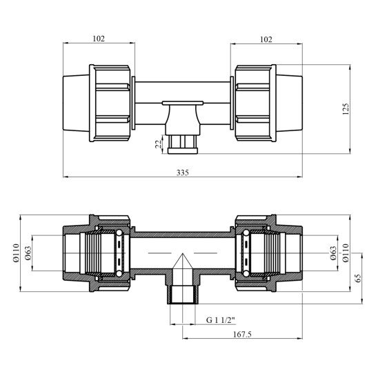 Додаткове фото - Трійник ПЕ SantehPlast 63х1 1/2"х63 РВ