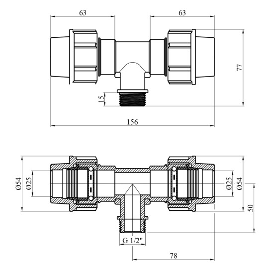 Додаткове фото - Трійник ПЕ SantehPlast 25х1/2"х25 РЗ