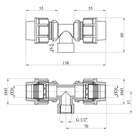 Додаткове фото - Трійник ПЕ STR 20х1/2"х20 РВ