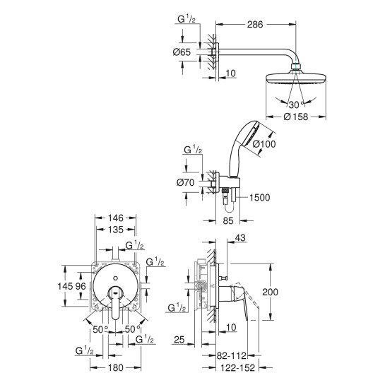 Додаткове фото - Душова система прихованого монтажу Grohe QuickFix Get Vitalio Start 210 25220001