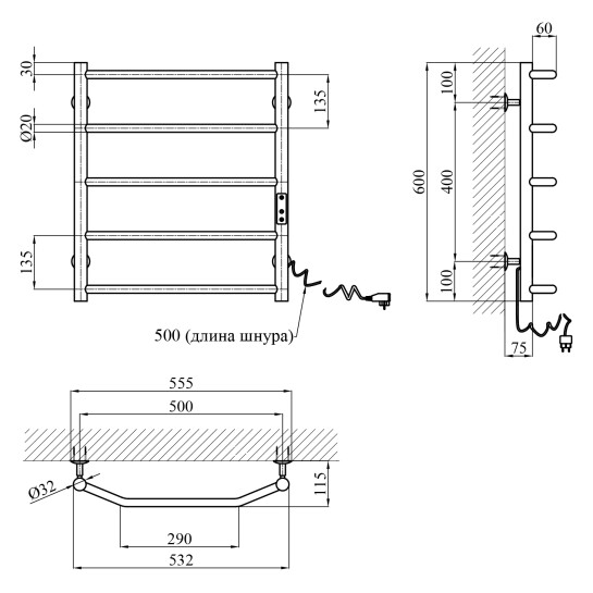Головне фото - Сушарка для рушників електрична Kroner KRP Diva ER600x500-5
