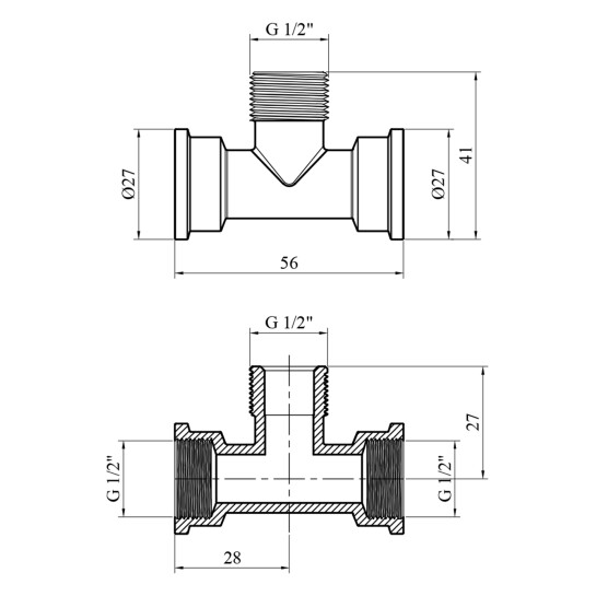 Додаткове фото - Трійник Karro 1/2" ВЗВ нікельований KR-3213