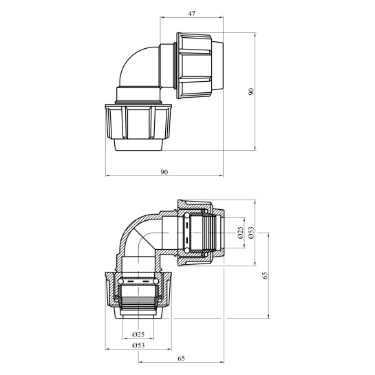 Додаткове фото - Коліно ПЕ SPT 25х25 мм
