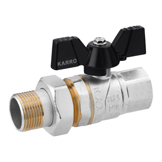 Крани кульові Кран-американка кульовий прямий Karro "Premium" 3/4" ВЗ PN40 метелик, нікельований