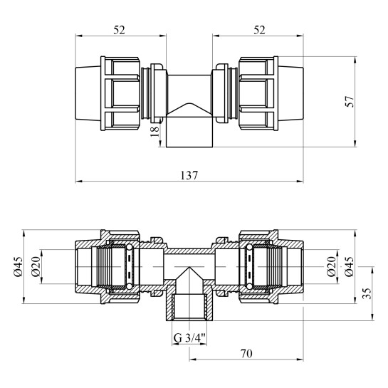 Додаткове фото - Трійник ПЕ STR 20х3/4"х20 РВ