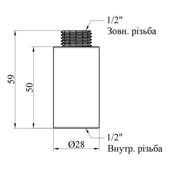 Додаткове фото - Подовжувач посилений LexLine 1/2'' ВЗ, L=50 мм нікельований НК0601-50-Вн