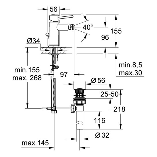Додаткове фото - Змішувач для біде Grohe BauClassic 32864000