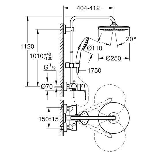 Додаткове фото - Душова система Grohe QuickFix Vitalio Start System 250 26679001