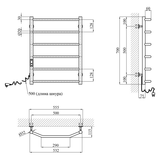 Додаткове фото - Сушарка для рушників електрична Kroner KRP Diva EL700x500-6