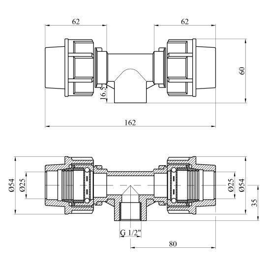Додаткове фото - Трійник ПЕ STR 25х1/2"х25 РВ