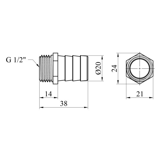 Додаткове фото - Штуцер LexLine 1/2" РЗ, D=20 мм латунний УК0008-7