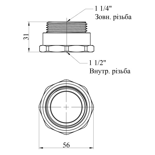 Додаткове фото - Перехід STA 1 1/2"х1 1/4" ВЗ латунний