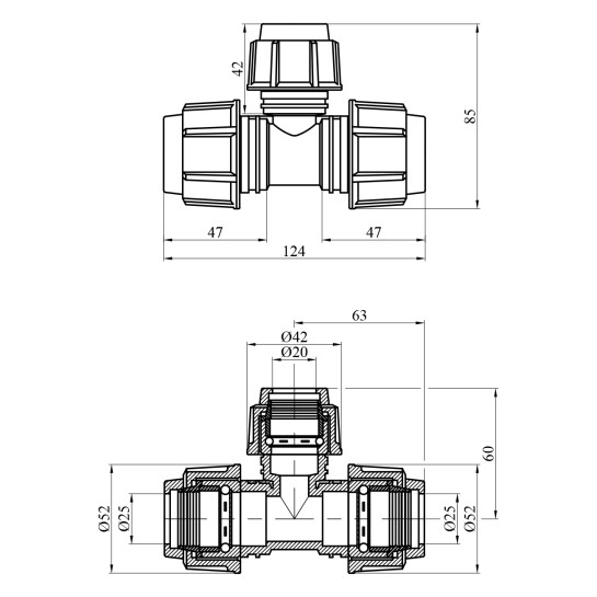 Додаткове фото - Трійник редукційний ПЕ SPT 25х20х25 мм