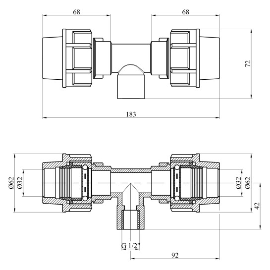 Додаткове фото - Трійник ПЕ STR 32х1/2"х32 РВ