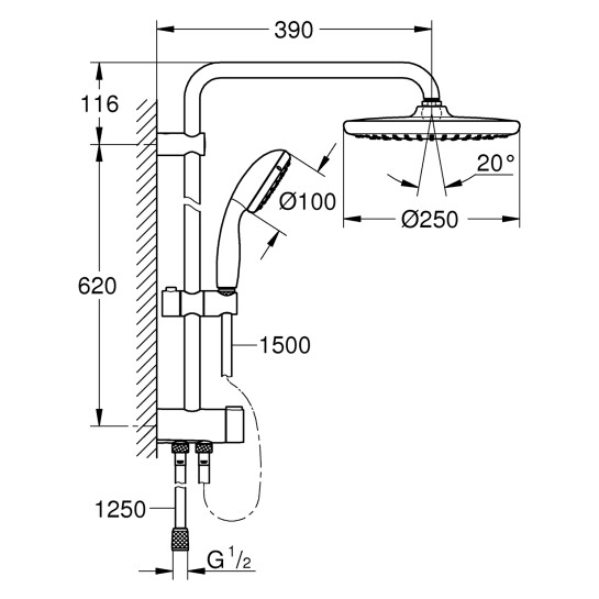 Додаткове фото - Душова система Grohe QuickFix Vitalio Start System 250 26817000