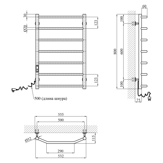 Додаткове фото - Сушарка для рушників електрична Kroner KRP Diva EL800x500-7