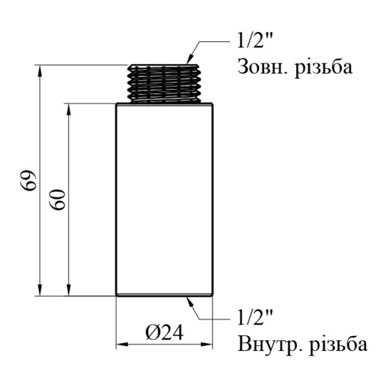 Додаткове фото - Подовжувач Karro 1/2" ВЗ, L=60 мм хромований KR-3209