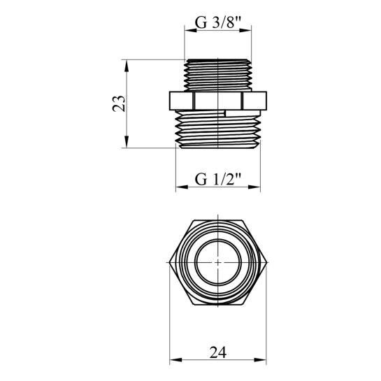 Додаткове фото - Ніпель перехідний STA 1/2"х3/8" ЗЗ латунний