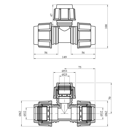 Додаткове фото - Трійник редукційний ПЕ SPT 32х25х32 мм