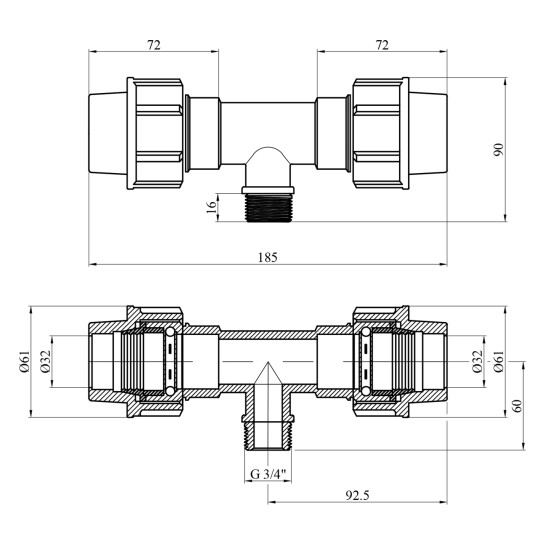 Додаткове фото - Трійник ПЕ SantehPlast 32х3/4"х32 РЗ