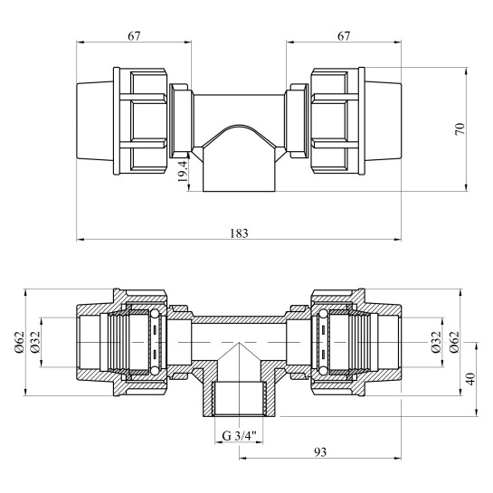 Додаткове фото - Трійник ПЕ STR 32х3/4"х32 РВ