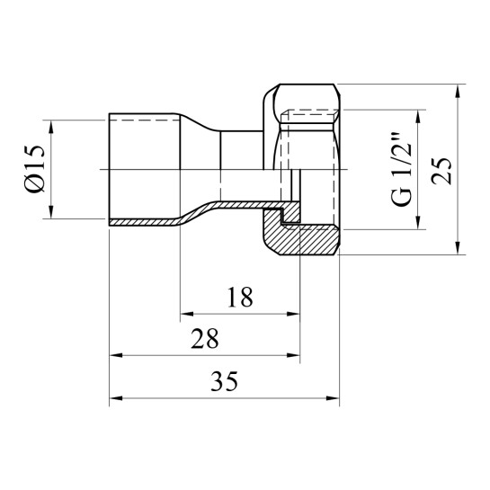 Додаткове фото - Муфта мідна з накидною гайкою Karro Ду15x1/2"