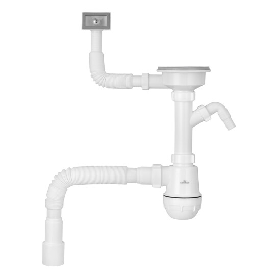 Сифони для кухонних мийок Сифон для кухонної мийки Kroner KRP KS02-1WHI 3 1/2"х40/50 мм з відводом для пральної машини, з квадратним переливом