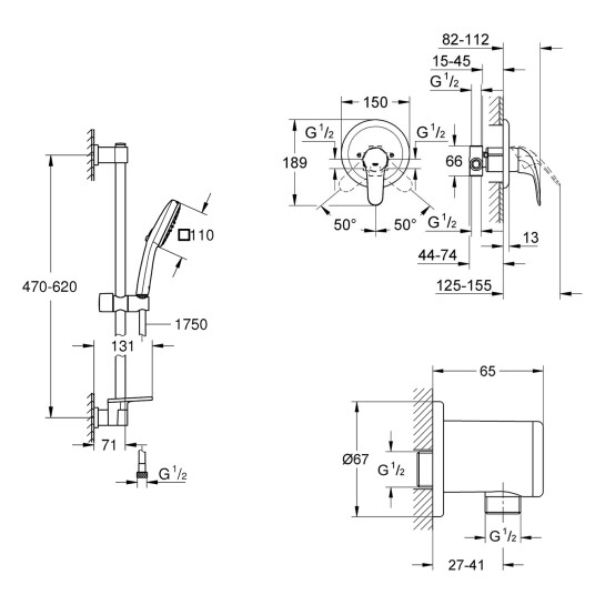 Додаткове фото - Душова система Grohe Euroeco з гарнітуром Vitalio Comfort 110 та шланговим підключенням 3274226929