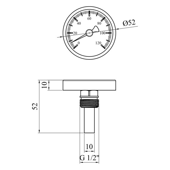 Додаткове фото - Термометр Karro 1/2" 50 мм 120°С KR-1039
