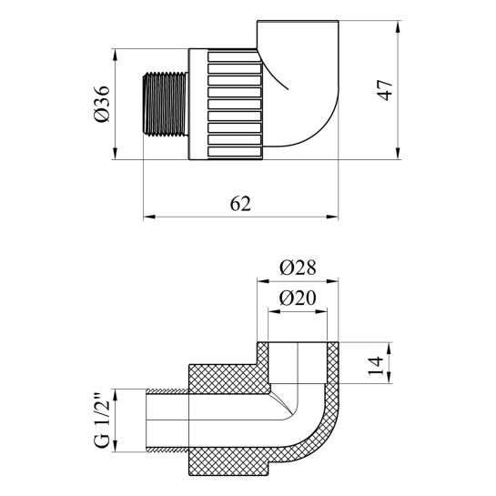 Додаткове фото - Коліно PPR GrandiTherm 20х1/2" РЗ