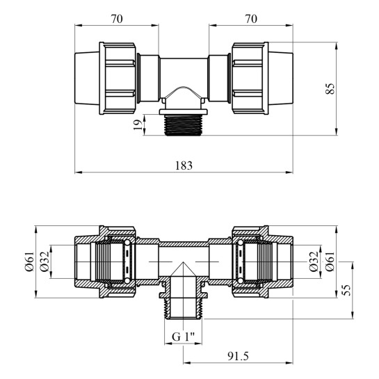 Додаткове фото - Трійник ПЕ SantehPlast 32х1"х32 РЗ