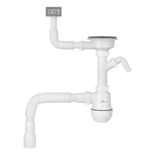 Сифони для кухонних мийок Сифон для кухонної мийки Kroner KRP KS02-1BLK 3 1/2"х40/50 мм з відводом для пральної машини, з квадратним переливом