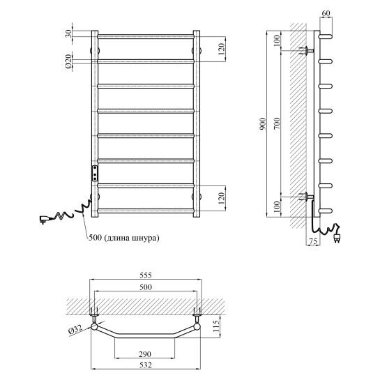 Додаткове фото - Сушарка для рушників електрична Kroner KRP Diva EL900x500-8