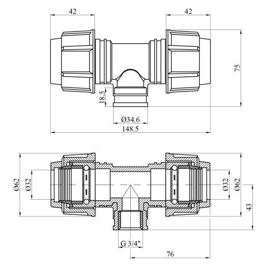 Додаткове фото - Трійник ПЕ SPT 32х3/4"х32 РВ