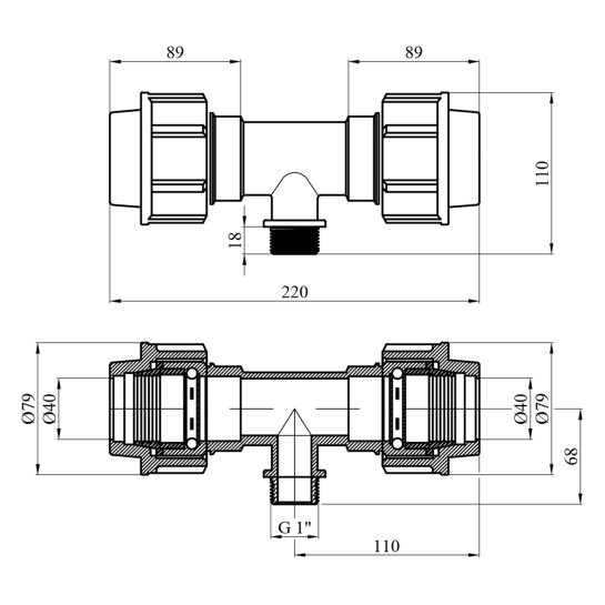 Додаткове фото - Трійник ПЕ SantehPlast 40х1"х40 РЗ